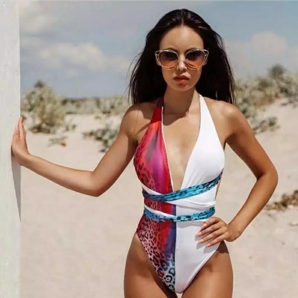 Leopard patchwork monokini